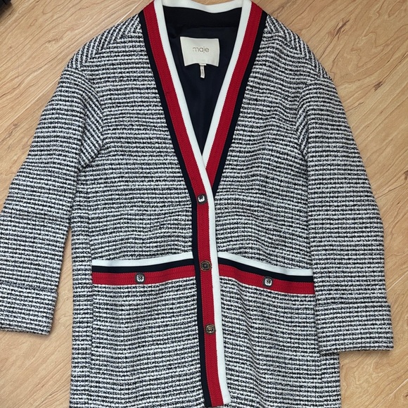 Maje Monochrome Cardigan with Red Trim - Picture 4 of 10